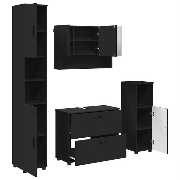 vidaXL Badrumsm&ouml;belset 4 pcs Svart Konstruktions tr&auml; och metall