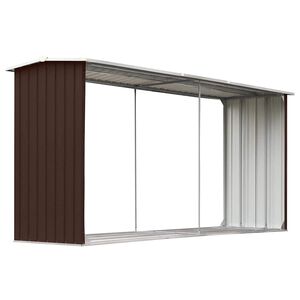 vidaXL Vedskjul i galvaniserat st&aring;l 330x92x153 cm brun