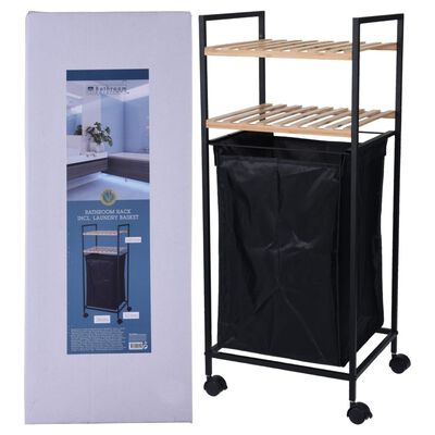 Bathroom Solutions Förvaringshylla med 2 hyllor och tvättkorg bambu