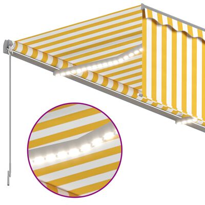 vidaXL Manuell infällbar markis med rullgardin LED 3x2,5m gul&vit