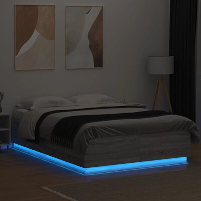 vidaXL Sängram med LEDs grå sonoma 160x200 cm konstruerad trä