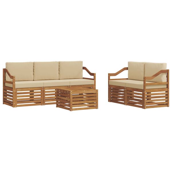 vidaXL Soffgrupper 6 pcs Naturlig och Beige Massivt Akaciatr&auml;