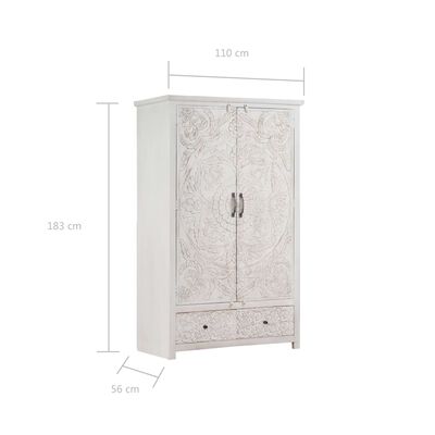 vidaXL Garderob handgjord vit 110x56x183 cm massivt akaciaträ