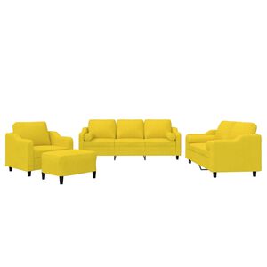 vidaXL Soffgrupp med kuddar 4 delar ljusgul tyg