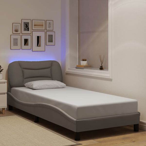 vidaXL Bed Frame with LED without Mattress "Hvar" Taupe 90x190 cm Fabric