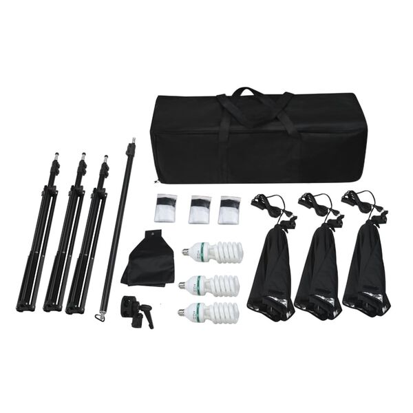 vidaXL Studiobelysning 3 fotolampor med stativ & softbox