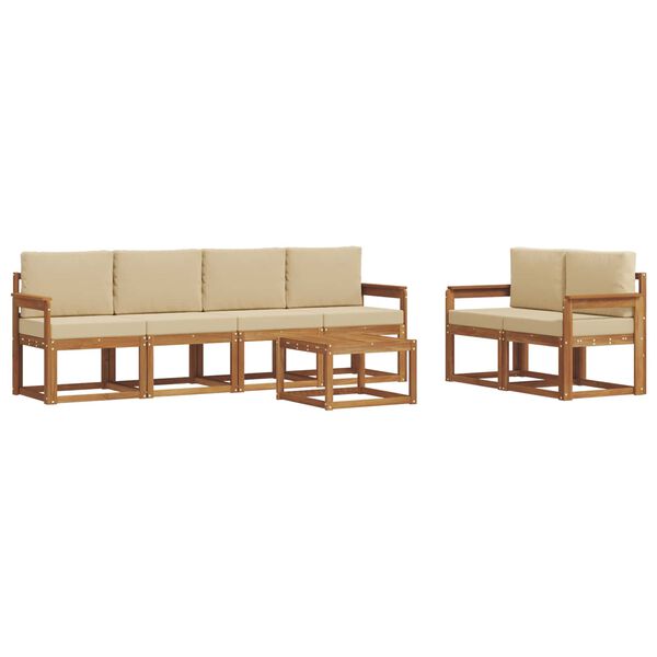 vidaXL Utomhussoffset 7 pcs Naturlig och Beige Massivt Akaciatr&auml;