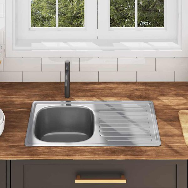 vidaXL Diskbänk med sil och vattenlås rostfritt ståls