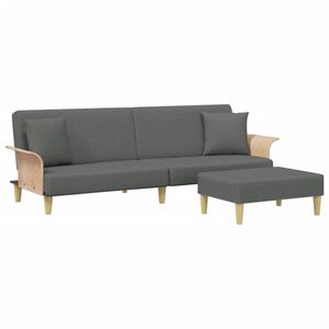 vidaXL B&auml;ddsoffa 2-sits med kuddar och fotpall m&ouml;rkgr&aring; sammet
