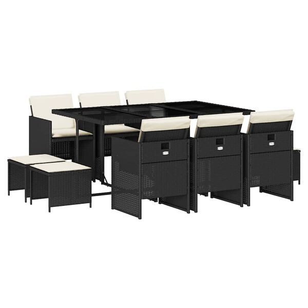 vidaXL Matgrupp f&ouml;r tr&auml;dg&aring;rden med dynor 11 delar svart konstrottning