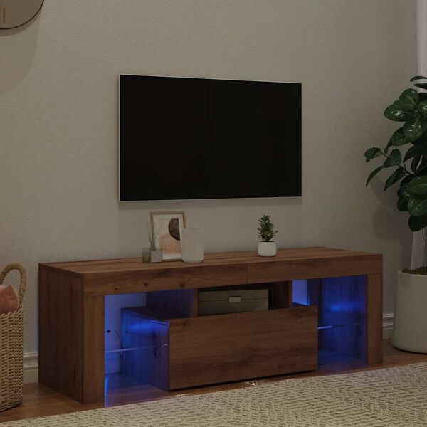 vidaXL TV-b&auml;nk med LED-lampor artisan ek 120x36,5x40cm konstruerat tr&auml;