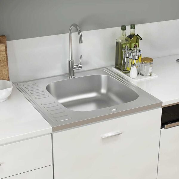 vidaXL Diskho med avrinningsyta silver 600x600x155 mm rostfritt stål