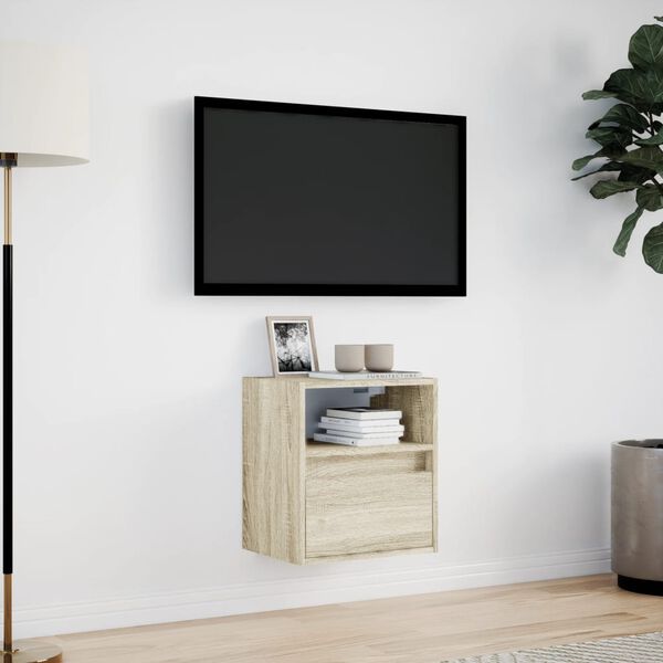 vidaXL Väggmonterad tv-bänk LED sonoma-ek 41x31x45 cm
