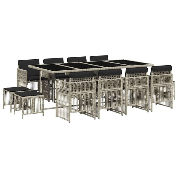 vidaXL Matgrupp f&ouml;r tr&auml;dg&aring;rden med dynor 13 delar ljusgr&aring; konstrotting