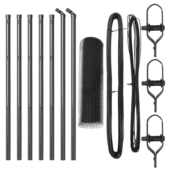 vidaXL Staket med stolpar Gr&aring; 0.4 x 10 m PVC-belagd st&aring;l