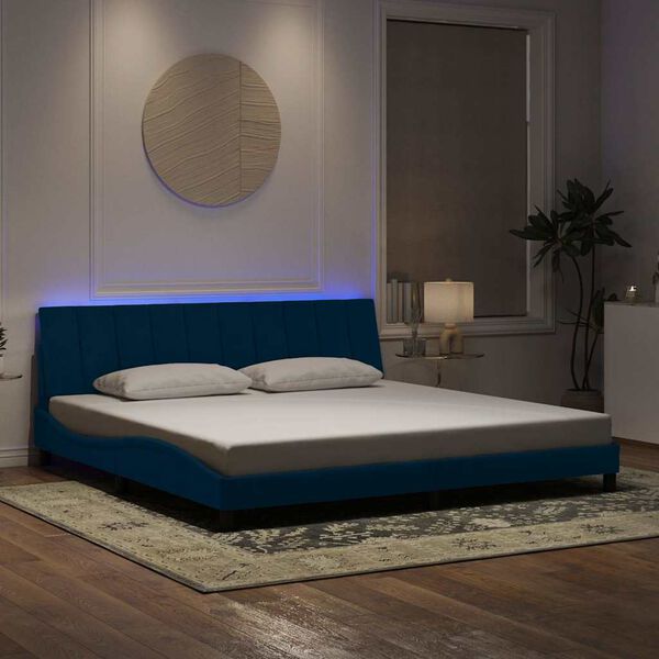 vidaXL Bed Frame with LED without Mattress "Hanko" Blue 200x200 cm Velvet