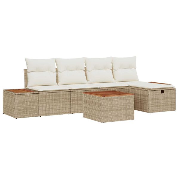 vidaXL Trädgårdsoffset med kudde 6 pcs Beige Poly rattan