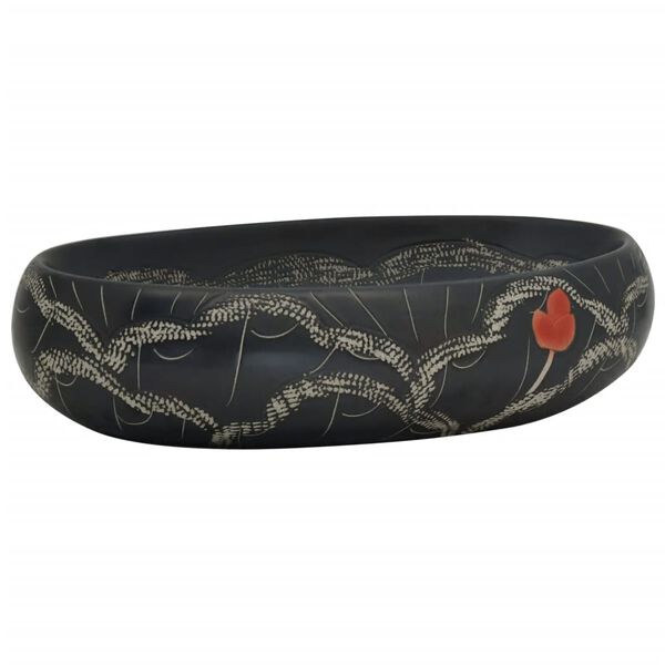 vidaXL Handfat svart oval 59x40x15 cm keramik