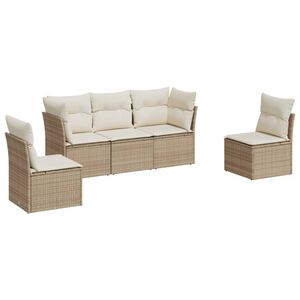 vidaXL Soffgrupp f&ouml;r tr&auml;dg&aring;rden med dynor 5 delar beige konstrotting