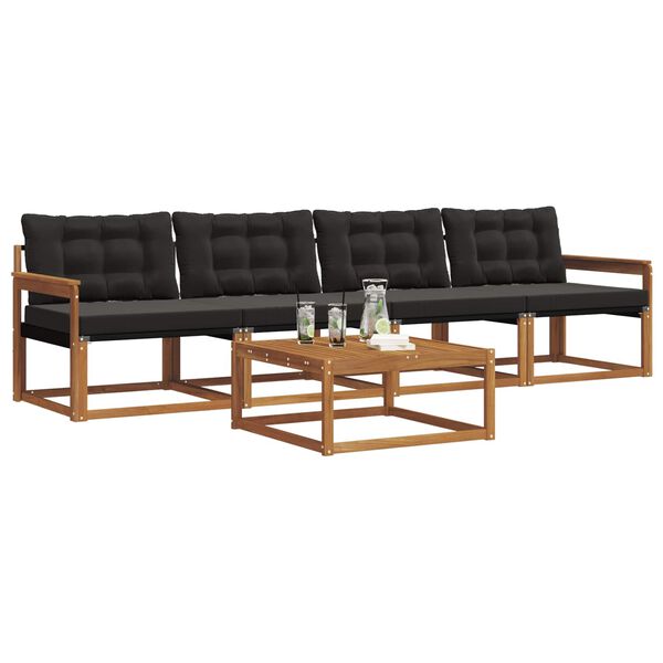 vidaXL Utomhussoffset med kudde 5 pcs Naturlig och svart