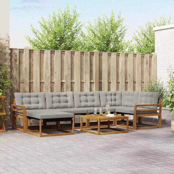 vidaXL Utomhussoffset 7 pcs Naturlig och Ljus Gr&aring; Massivt Akaciatr&auml;