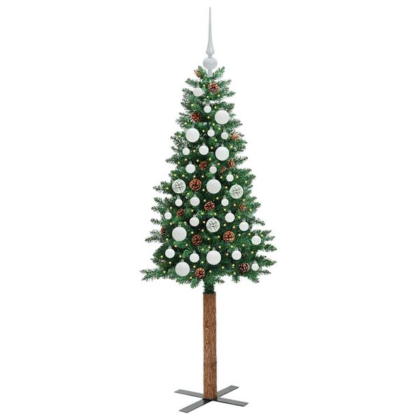 vidaXL Smal julgran med 150 LED-lampor Gr&ouml;n 150 cm PVC och solid furu