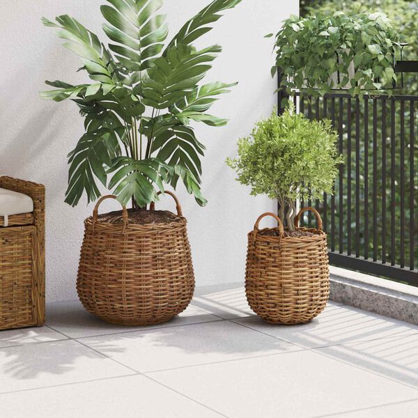vidaXL Planteringskorg med lagring 2 pcs Brun Lacak-rattan
