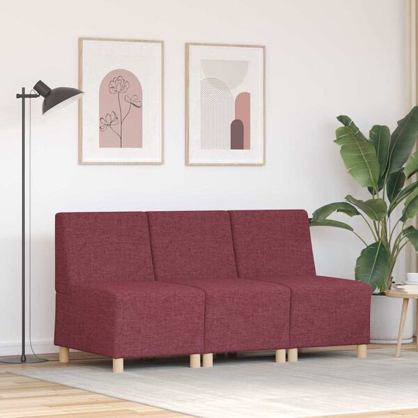 vidaXL Modulsofa utan armst&ouml;d 3 pcs Vinr&ouml;d 55 x 74 x 82 cm tyg