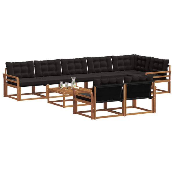 vidaXL Utomhussoffset med kudde 9 pcs Naturlig och svart