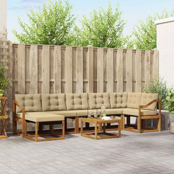 vidaXL Utomhussoffset med kudde 8 pcs Naturlig och Beige