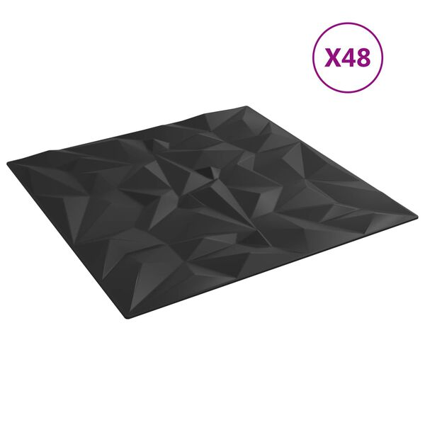 vidaXL V&auml;ggpaneler 48 pcs Svart 50 x 50 cm XPS Skum
