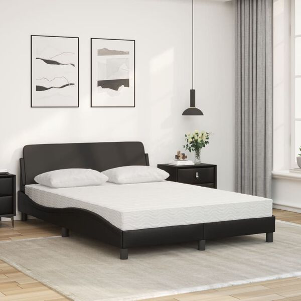 vidaXL Bed with Mattress "Dover" Black 140x190 cm Faux Leather