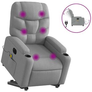 vidaXL Elektrisk massagef&aring;t&ouml;lj med uppresningshj&auml;lp ljusgr&aring; tyg