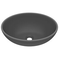 vidaXL Lyxigt ovalt handfat matt mörkgrå 40x33 cm keramik