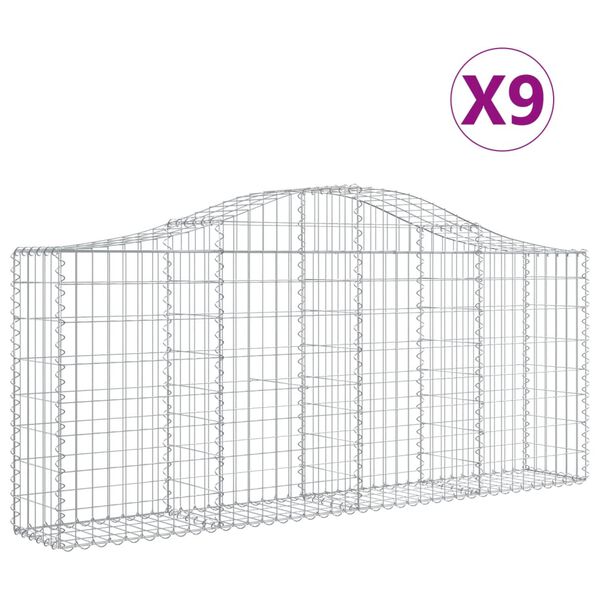vidaXL Gabioner bågformade 9 st 200x30x80/100 cm galvaniserat järn