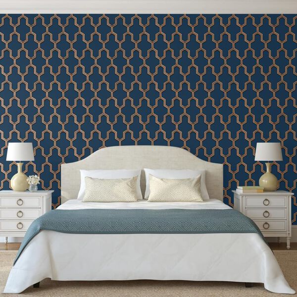 DUTCH WALLCOVERINGS Tapet Geometric bl&aring; och guld