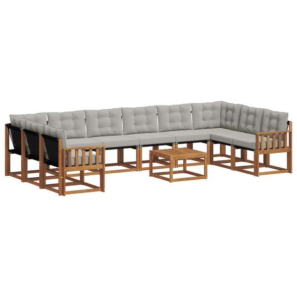 vidaXL Utomhussoffset med kudde 11 pcs Naturlig och Ljus Gr&aring;