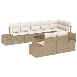 vidaXL Tr&auml;dg&aring;rdsoffset 9 pcs Beige och gr&auml;ddf&auml;rgad konstrotting