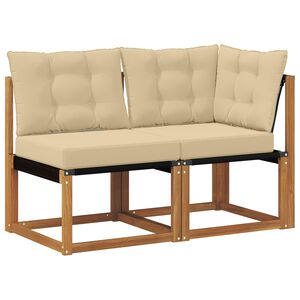 vidaXL Modulsoffa utomhus mitt och h&ouml;rn med kudde 2 Stycke Naturf&auml;rg