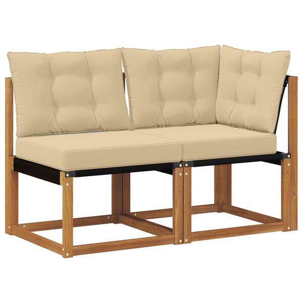 vidaXL Modulsoffa utomhus mitt och h&ouml;rn med kudde 2 Stycke Naturf&auml;rg