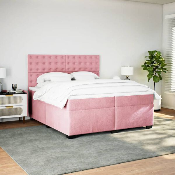 vidaXL Rams&auml;ng med madrass rosa 200x200 cm sammet
