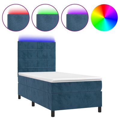 vidaXL Ramsäng med madrass & LED mörkblå 90x190 cm sammet
