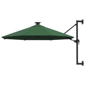 vidaXL V&auml;ggmonterat tr&auml;dg&aring;rdsparasoll med LEDs 300 cm gr&ouml;n