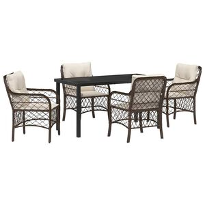 vidaXL Tr&auml;dg&aring;rdsm&ouml;belset med kudde 5 pcs Brun konstrotting