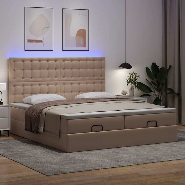 vidaXL Ottoman s&auml;ngram med madrasser cappuccino 200x200 cm konstl&auml;der