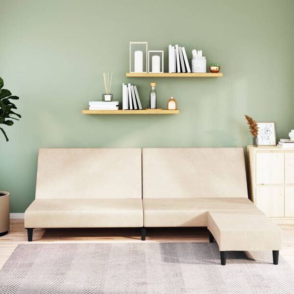 vidaXL B&auml;ddsoffa 2-sits med fotpall gr&auml;ddvit sammet