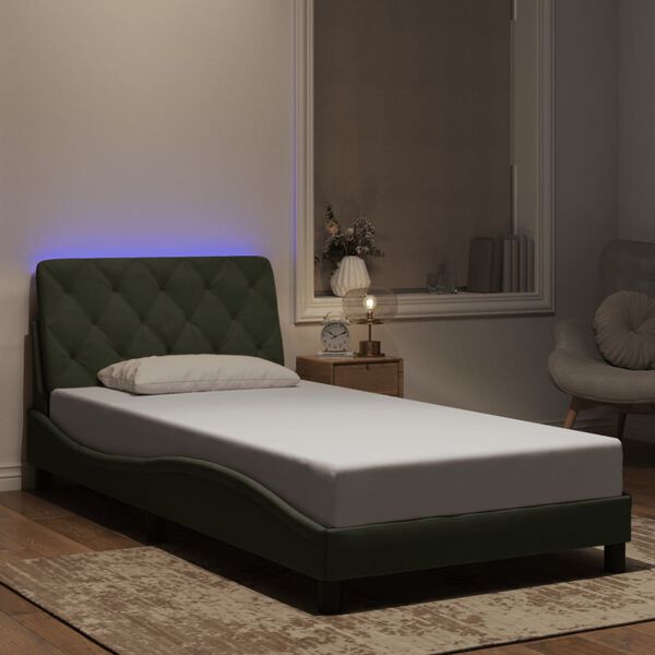 vidaXL Bed Frame with LED without Mattress Light Grey 100x200 cm Velvet