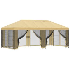 vidaXL Paviljong med v&auml;ggar 6 x 3 m Gr&auml;ddvit Polyester och St&aring;l 190