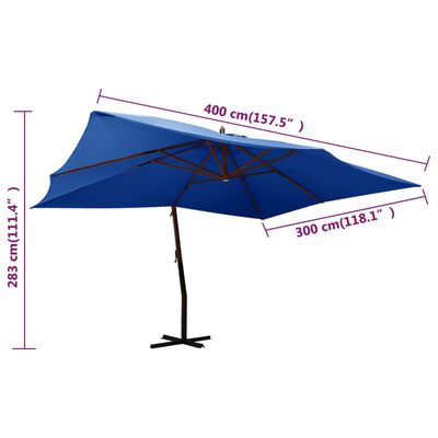 vidaXL Frihängande parasoll med trästång 400x300 cm azurblå