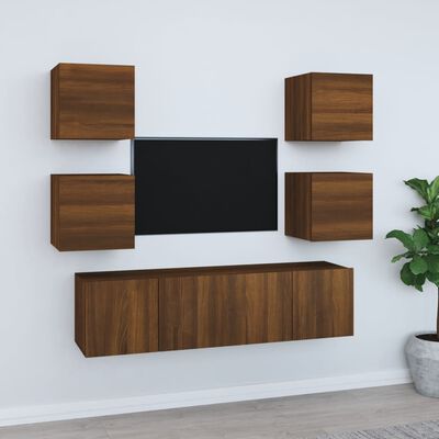 vidaXL Tv-skåp 6 delar brun ek konstruerat trä